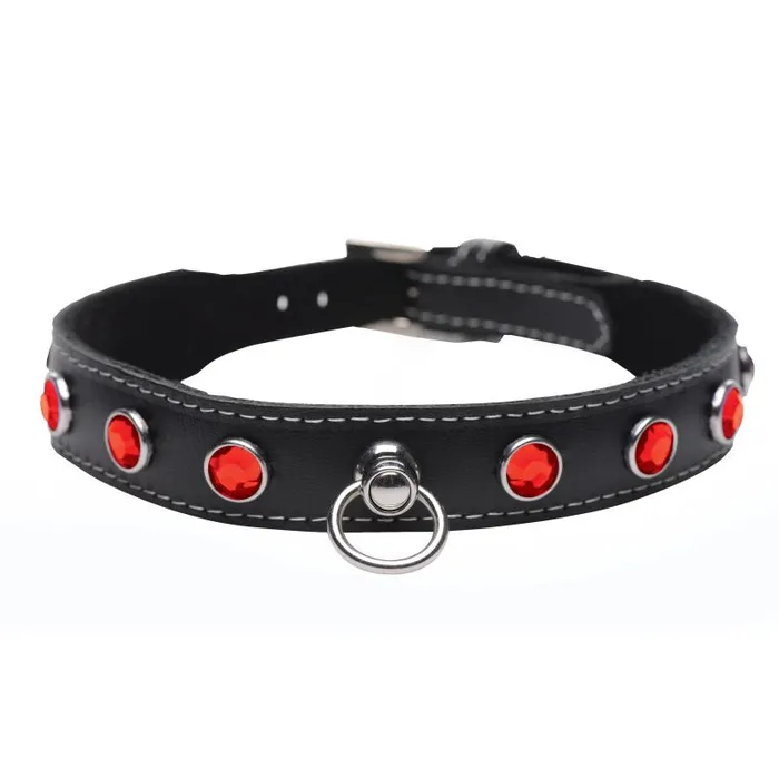 The Master Series Bling Vixen Leather Choker with Red Rhinestones XR Brands Restraints