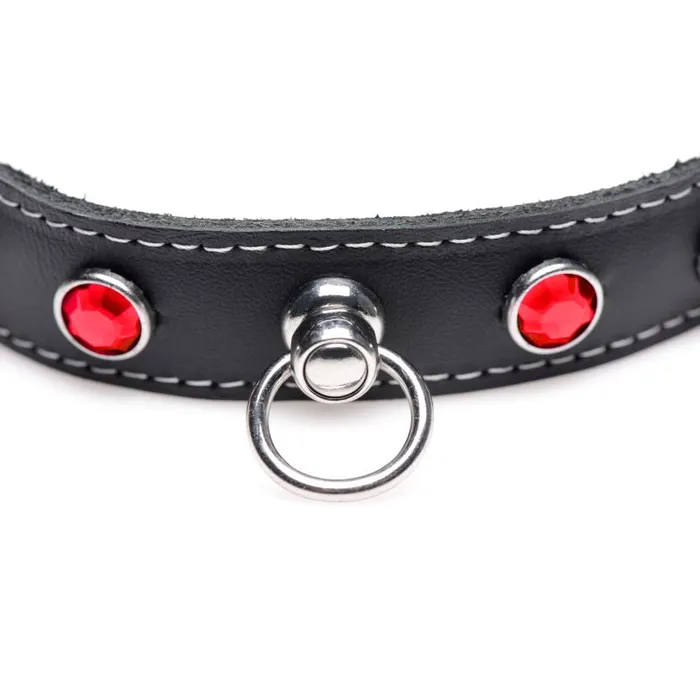 The Master Series Bling Vixen Leather Choker with Red Rhinestones XR Brands Restraints