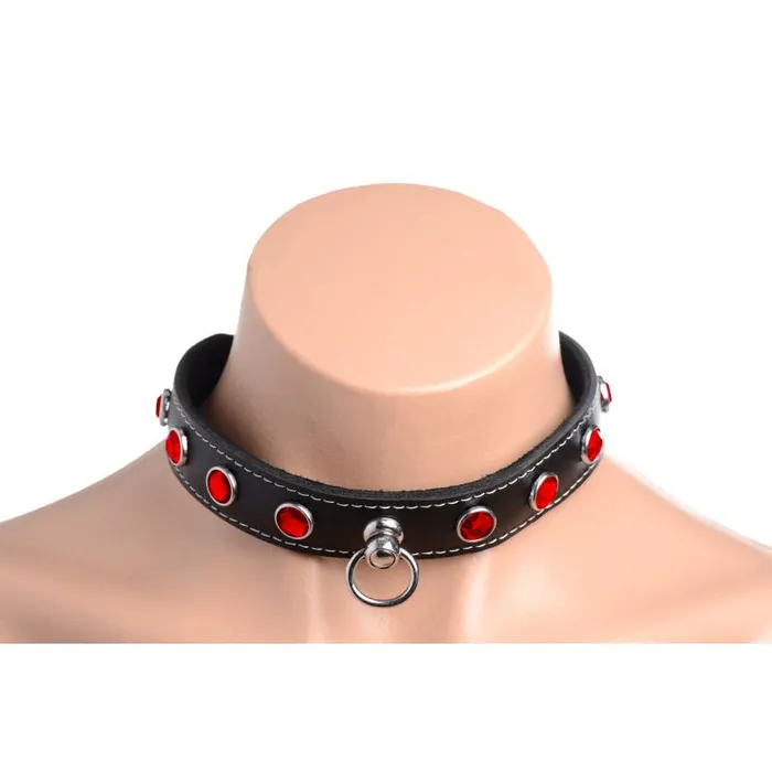 The Master Series Bling Vixen Leather Choker with Red Rhinestones XR Brands Restraints